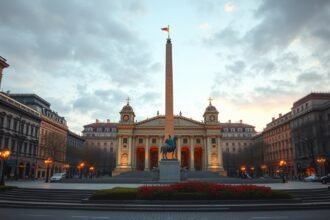 A Forradalom tere és az Újjászületés emlékműve Bukarestben.