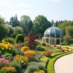 Bukaresti Botanikus Kert gyönyörű virágokkal és üvegházzal