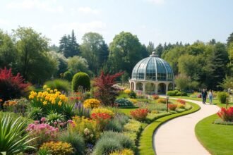 Bukaresti Botanikus Kert gyönyörű virágokkal és üvegházzal