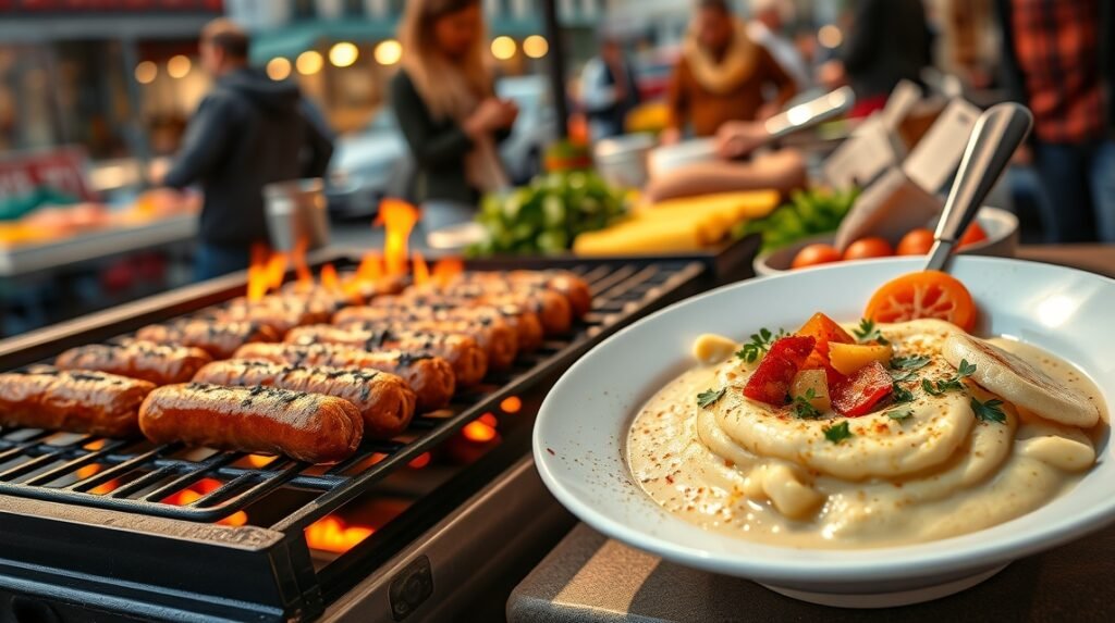 Szaftos mici és krémes puliszka (mămăligă) Bukarest utcáiról