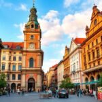 Temesvár Dóm tér barokk épületei színes homlokzattal