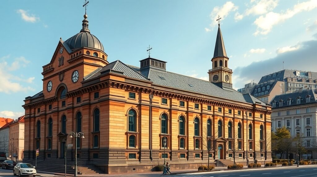 Gyárvárosi Zsinagóga Temesváron, gyönyörű építészeti részletekkel.