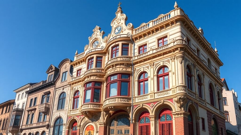 A Bruck-ház szecessziós homlokzata Temesváron, Románia.