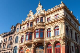 A Bruck-ház szecessziós homlokzata Temesváron, Románia.