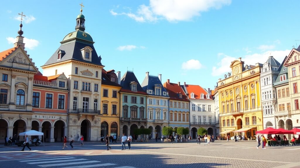 Temesvár városkép, bécsi stílusú épületek és pezsgő élet