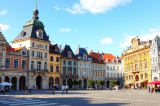 Temesvár városkép, bécsi stílusú épületek és pezsgő élet