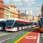 Villamosok és kerékpár az utcán Temesváron