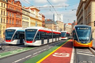 Villamosok és kerékpár az utcán Temesváron