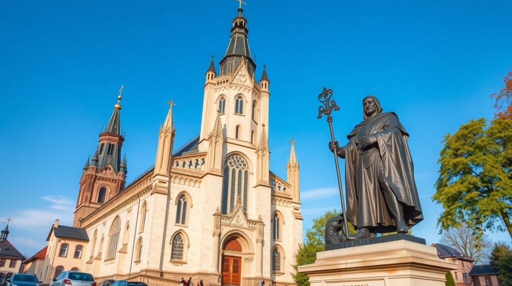 A Szent Mihály-templom és Mátyás király szobra Kolozsváron