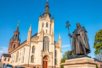 A Szent Mihály-templom és Mátyás király szobra Kolozsváron