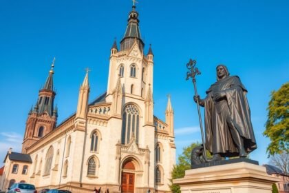 A Szent Mihály-templom és Mátyás király szobra Kolozsváron