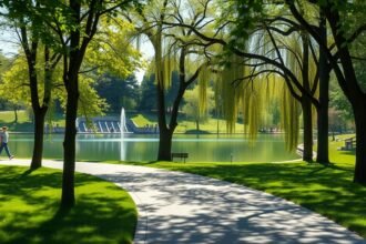 Kolozsvár Központi Park romantikus sétányokkal és zöld tájjal