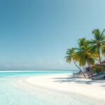 Maldív-szigetek gyönyörű tengerpartja pálmafákkal