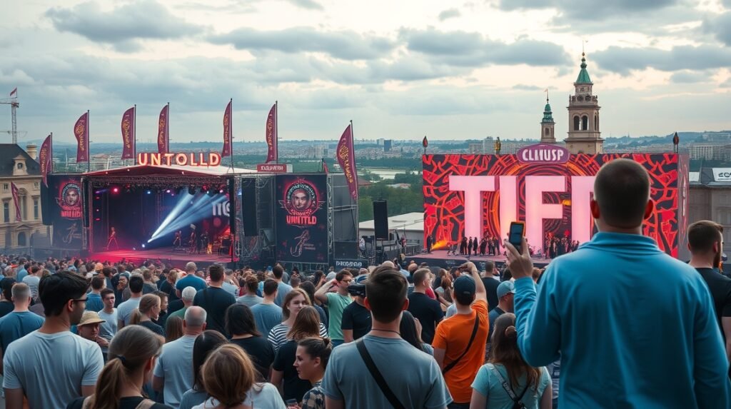 Kolozsvári Untold fesztivál látványos színpadi produkciója a TIFF filmfesztivál mellett.