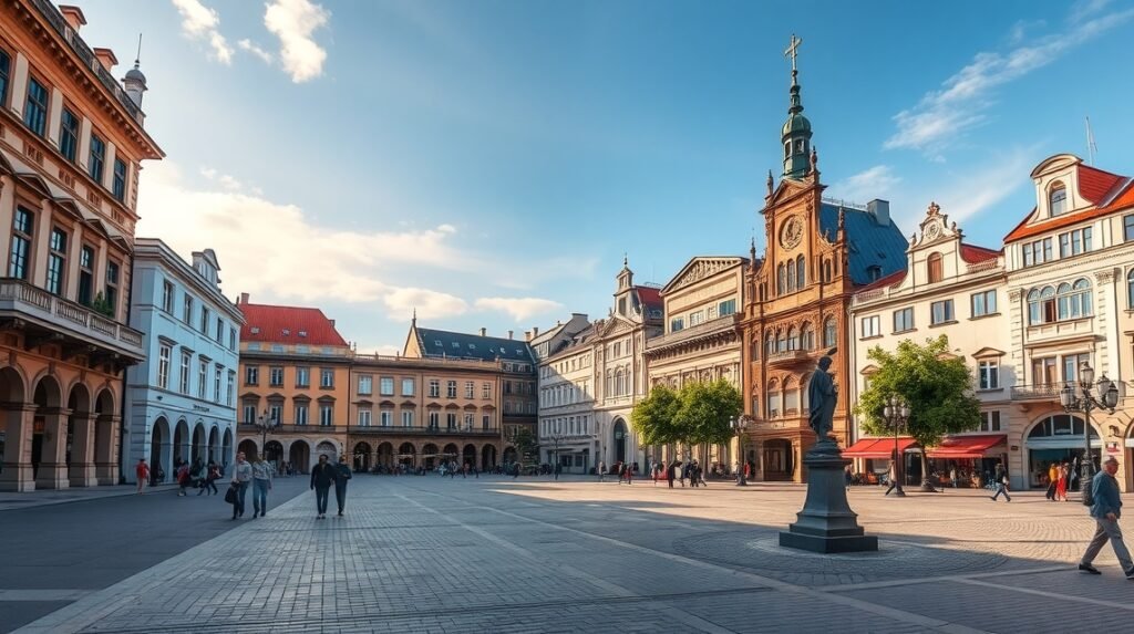A Szent László tér épületei és hangulata Nagyváradon