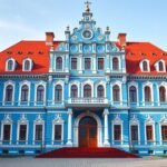 A Moskovits Miksa-palota impozáns kék homlokzata Nagyváradon.