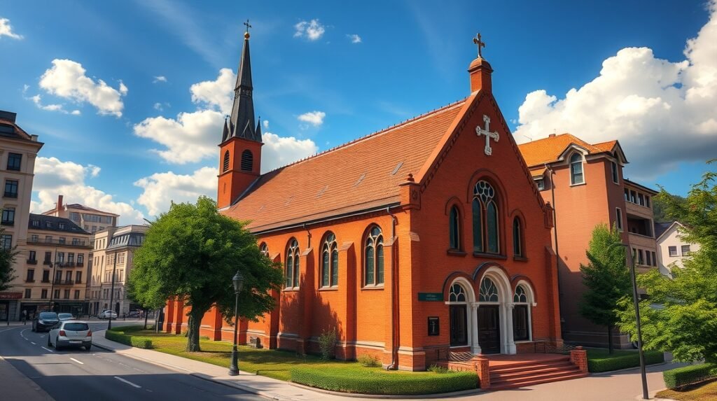 A Vörös templom Aradon, neogótikus építészet és gyönyörű vörös téglák.