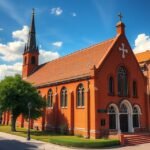 A Vörös templom Aradon, neogótikus építészet és gyönyörű vörös téglák.