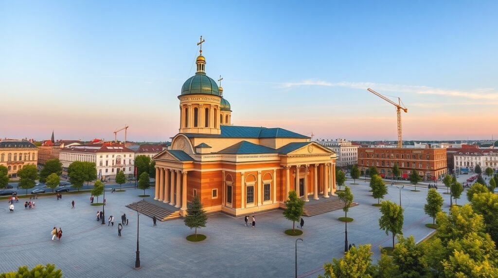 Az ortodox katedrális Aradon a Podgoria téren, lenyűgöző építészettel.