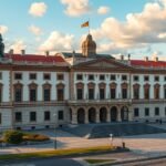 A Bohus-palota külső nézete Aradon, Romániában, gyönyörű építészettel.