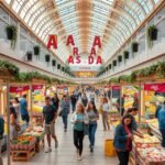 Atrium Mall vásárcsarnok Aradon, friss termékek és helyi ízek.