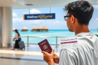 Utazó a Maldív-szigetekre vízummal és oltási igazolással a kezében