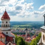 Kilátás a Brassói Fehér és Fekete toronyról a Kárpátok felé