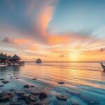 Naplemente a Maldív-szigeteken, vízi villák és trópusi táj