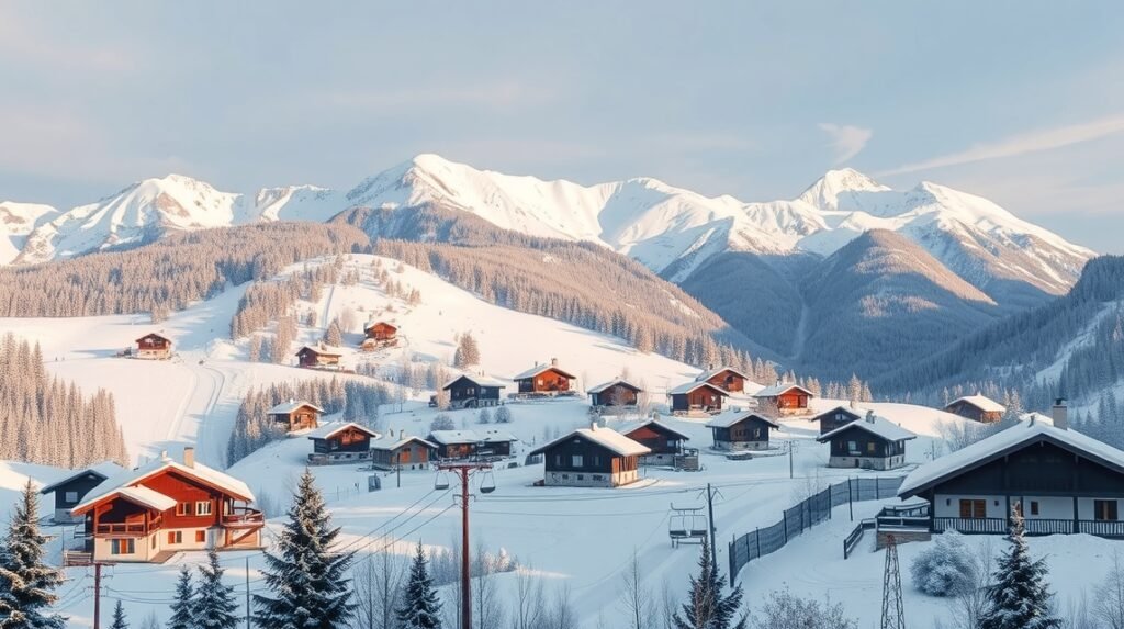 Havas hegyi faházak Brassópojánán, síparadicsom Romániában.