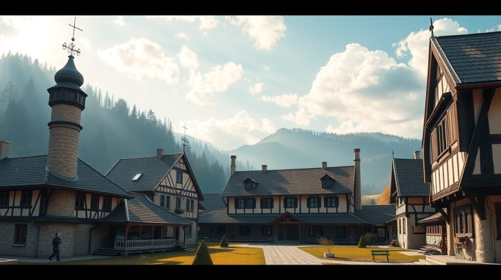 A Barcasági Szász Múzeum épületei Brassó közelében, gyönyörű környezetben.