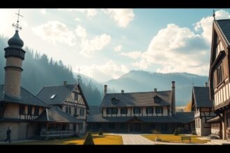 A Barcasági Szász Múzeum épületei Brassó közelében, gyönyörű környezetben.