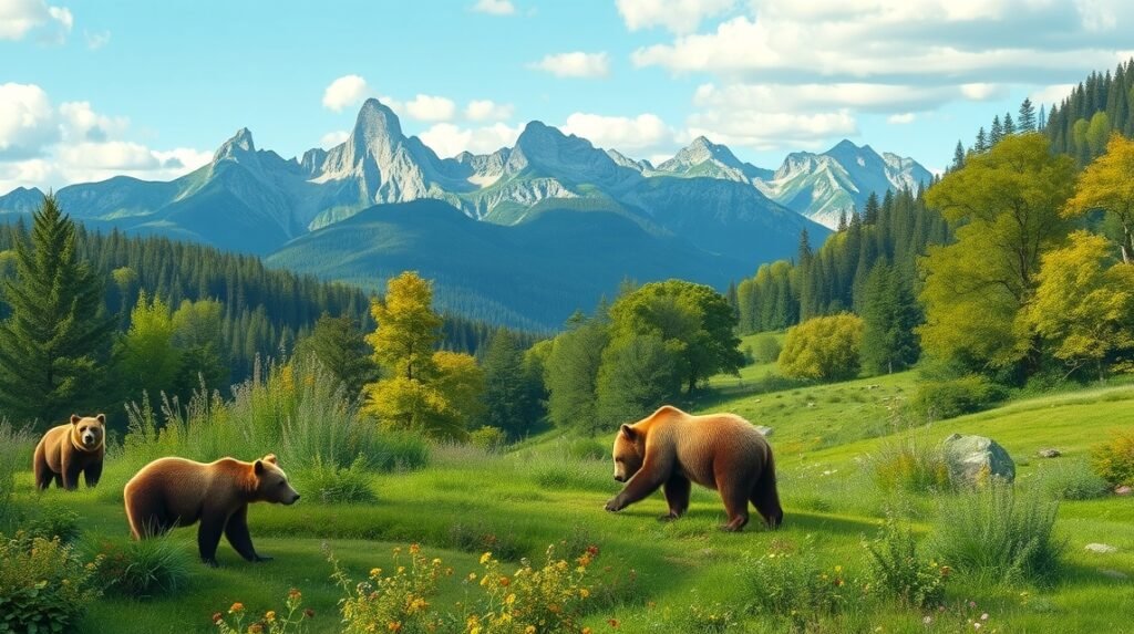 Barnamedvék a Zernyesti medvemenhely zöld dombjain