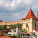 Marosvásárhely középkori vár templom és masszív várfalak.