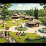 A Marosvásárhelyi Állatkert látképe, családokkal és állatokkal