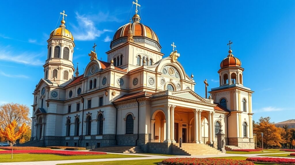 Az ortodox székesegyház Marosvásárhelyen, gyönyörű kupolákkal.