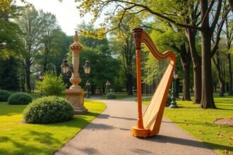 A hárfa a Copou Parkban, Jászvásár természeti szépségei között.