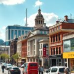 London városi táj, felhőkkel és napfénnyel, 2026 időjárási statisztikákhoz