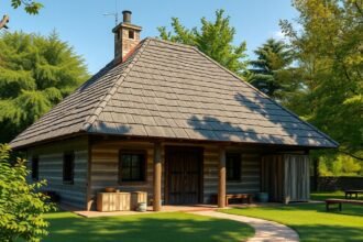 Ion Creangă kunyhója Jászvásárban zöld környezetben