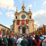 Zarándokok Jászvásárban a templom előtt, Románia