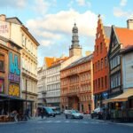 Varsó Praga negyedének művészi utcai falfestményei és kávézói