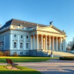 Fryderyk Chopin Múzeum épülete és parkja Varsóban.