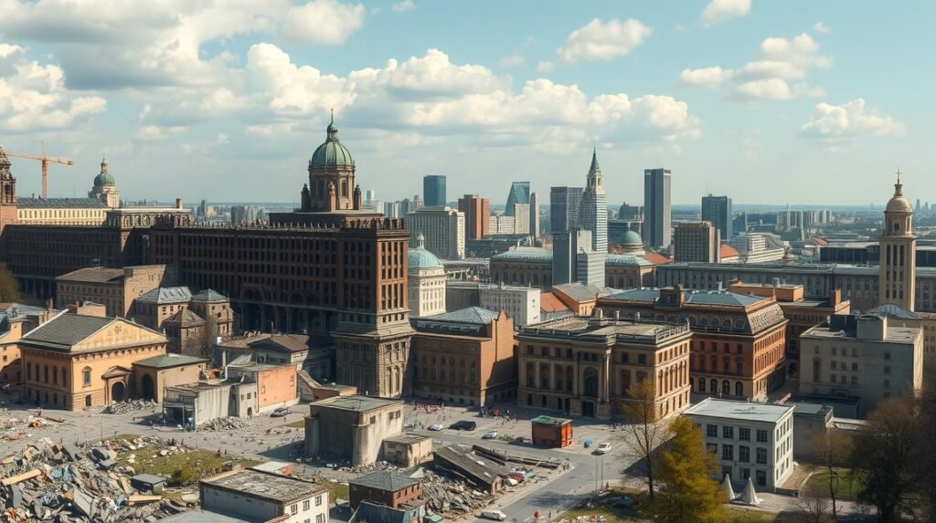 Varsó modern városképe, újjáépítési projektek, kultúra és történelem.