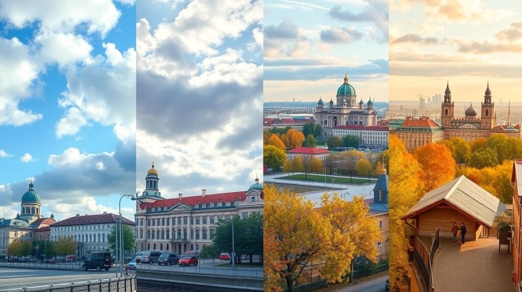 Varsó városkép különböző évszakokban.