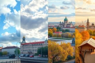 Varsó városkép különböző évszakokban.