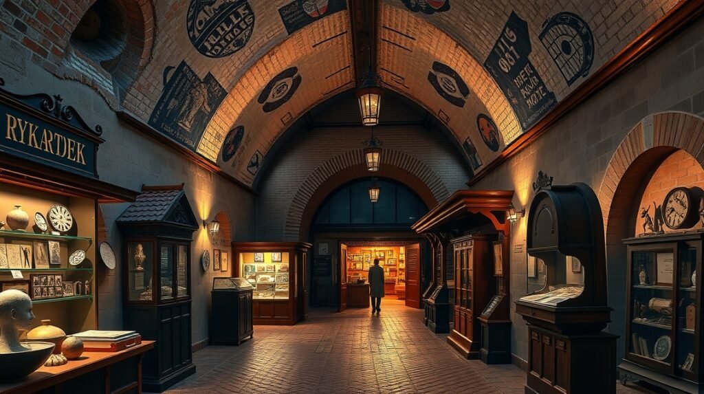 Földalatti múzeum belső tere Krakkóban, interaktív kiállításokkal