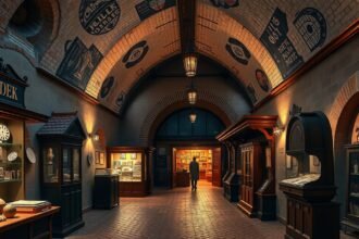 Földalatti múzeum belső tere Krakkóban, interaktív kiállításokkal