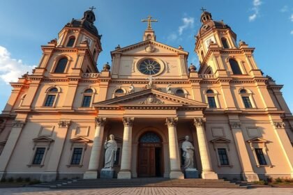 A Szent Péter és Pál-templom barokk homlokzata Krakkóban.