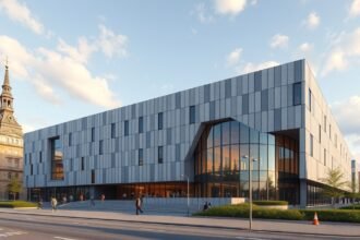 Gdański II. világháborús múzeum modern épülete és környezete