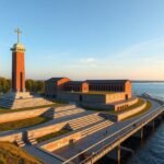 Westerplatte emlékmű Gdańskban, tengerre néző kilátással.