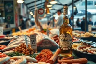 Friss halak és Goldwasser likőr a gdański piacon